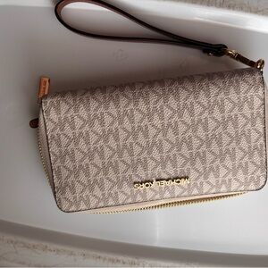 Michael Kors Taupe Signature Wristlet with Gold Hardware